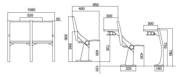 Kích thước bộ bàn ghế giảng đường MD-530