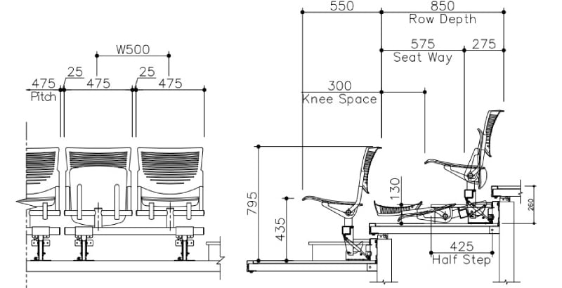 Kích thước ghế hội trường cỡ nhỏ